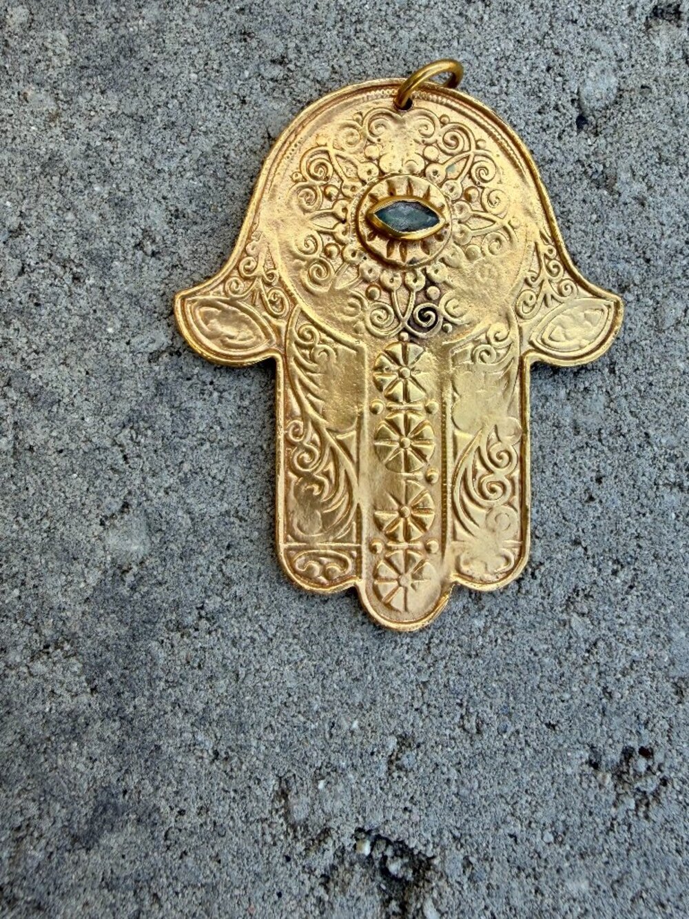 Large gold-plated hamsa pendant with labradorite stone